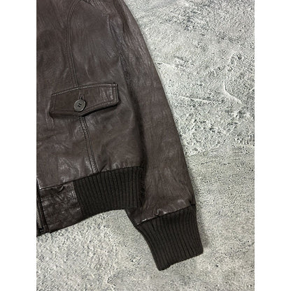 Bikbok brown vintage leather jacket hooded