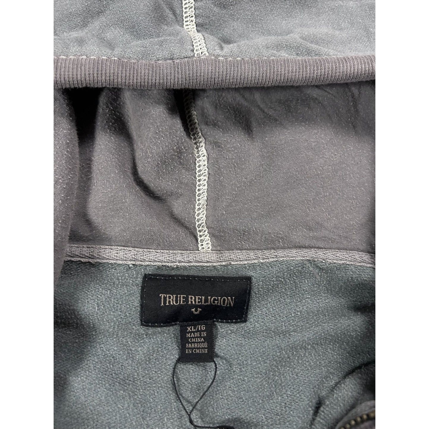 True Religion zip hoodie gray vintage contrast stitching Y2K