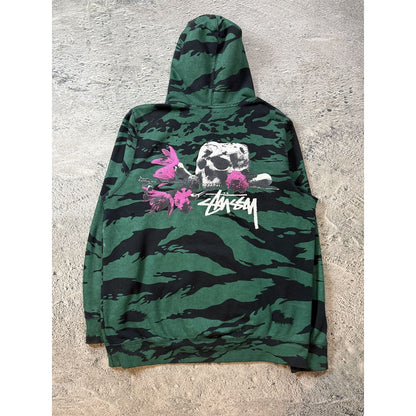 Stussy hoodie camo green black tiger skull pink big logo