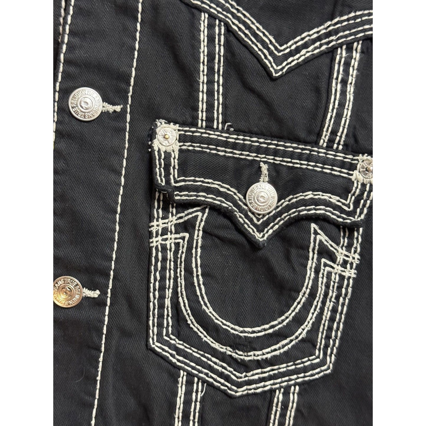 True Religion denim jacket black white thick stitching