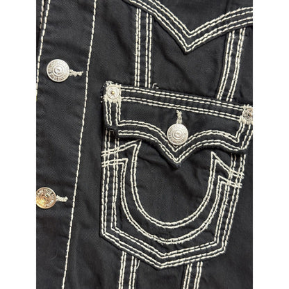 True Religion denim jacket black white thick stitching