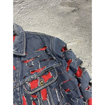 Dolce & Gabbana denim jacket distressed blue red avant garde