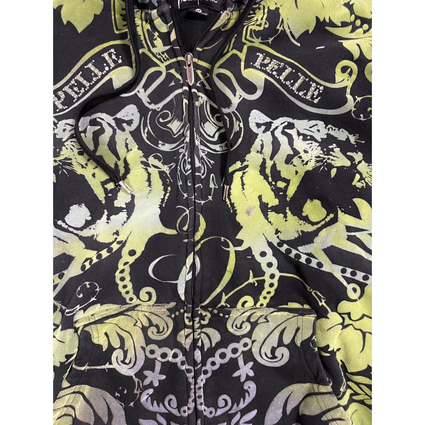 Pelle Pelle zip hoodie big logo rhinestones black green