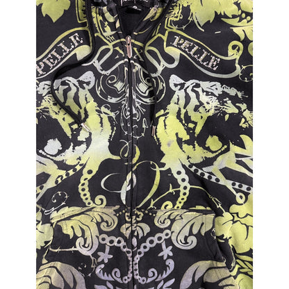 Pelle Pelle zip hoodie big logo rhinestones black green