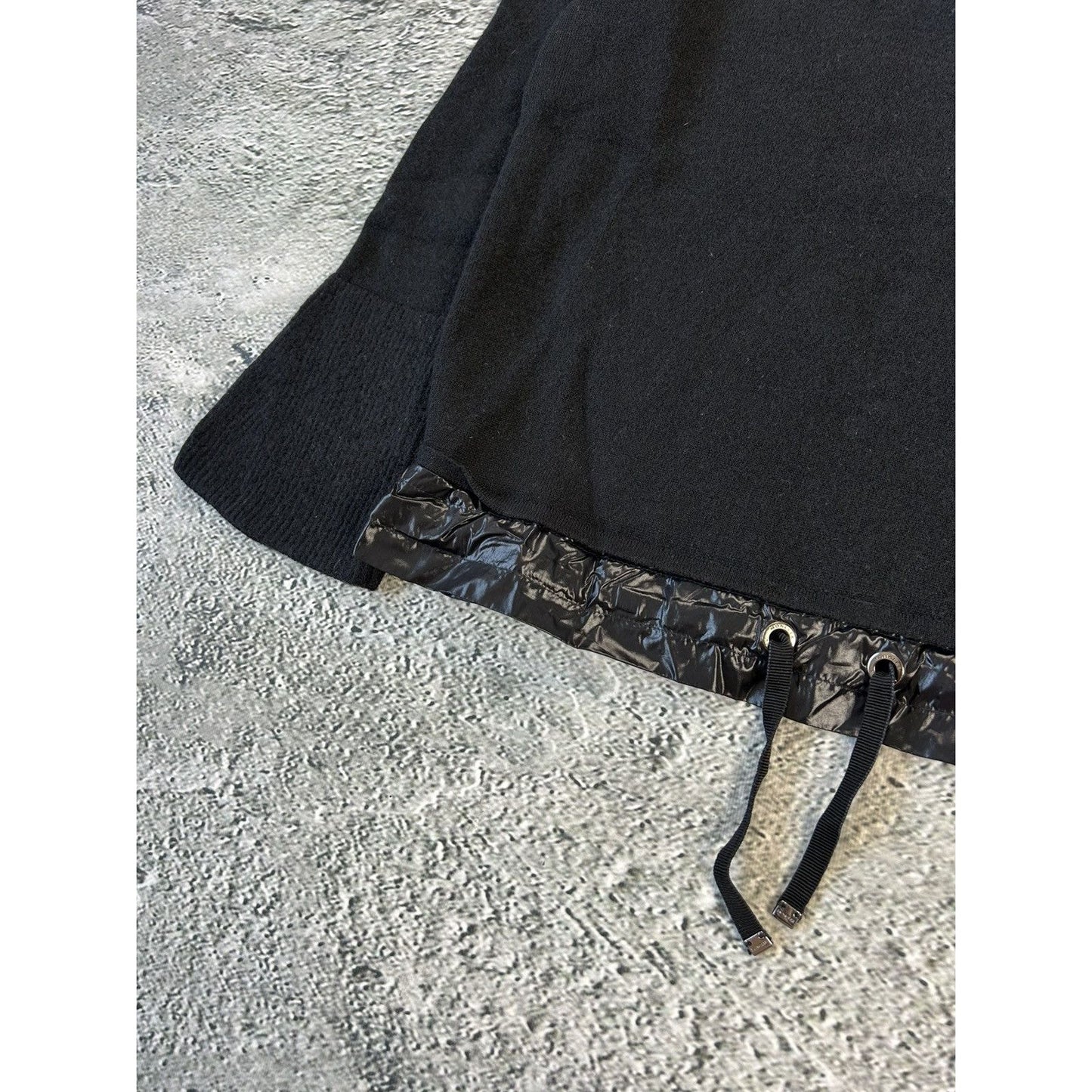 Moncler black sweater knit flared nylon hem shiny