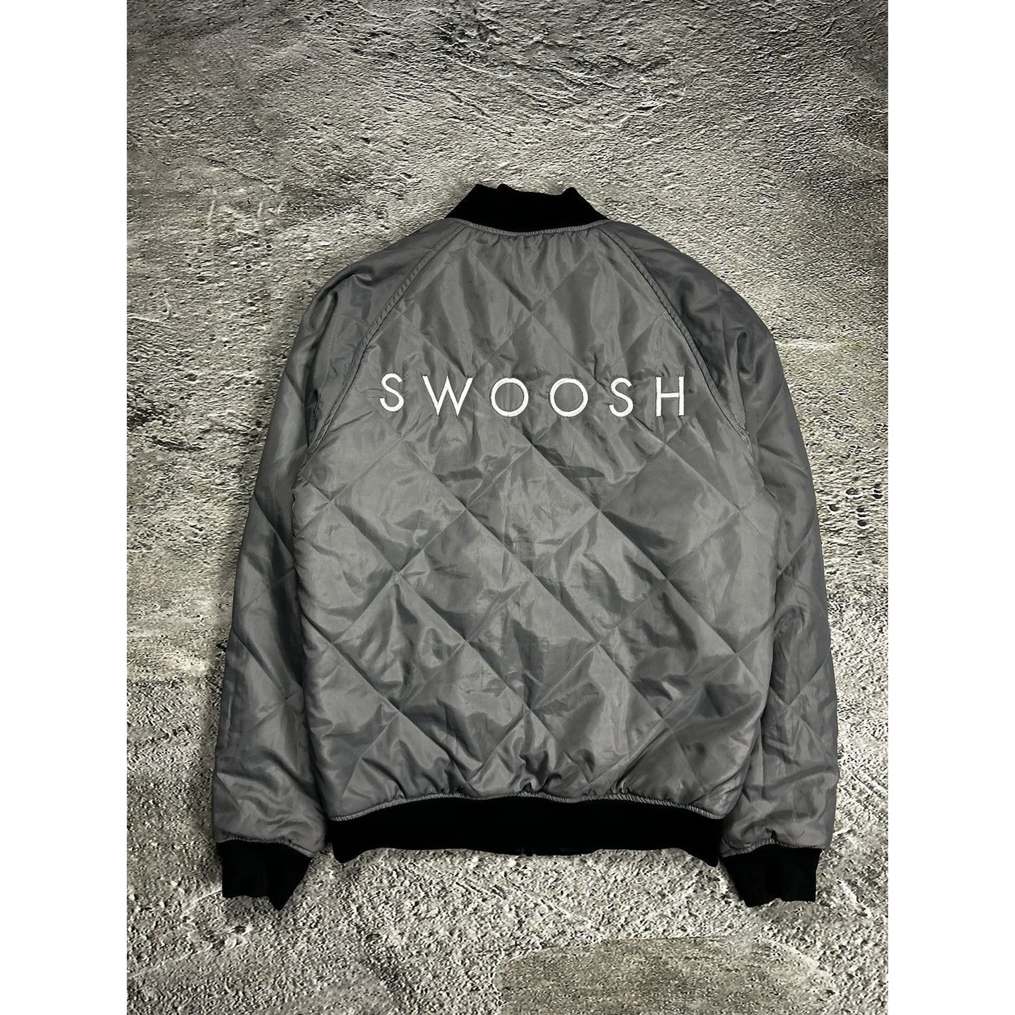 Nike reversible bomber jacket double swoosh big black grey