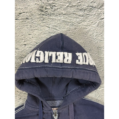 True Religion zip hoodie vintage navy contrast stitching Y2K