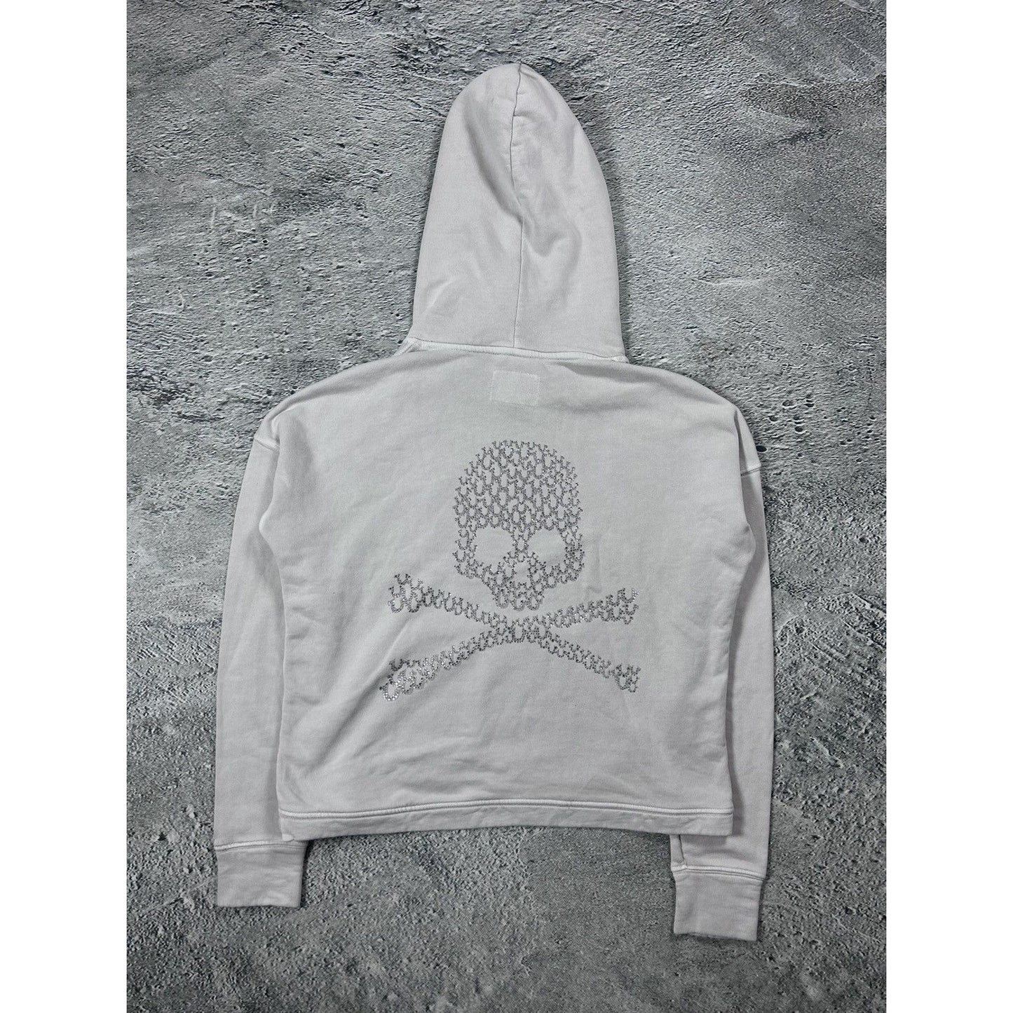 True Religion hoodie grey skull boxy crop hoody big logo Y2K