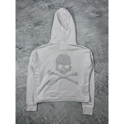 True Religion hoodie grey skull boxy crop hoody big logo Y2K