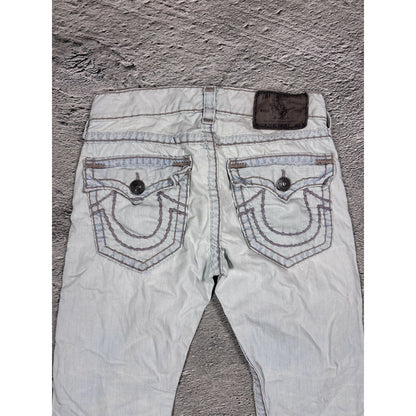 True Religion light blue jeans beige stitching Ricky Super T