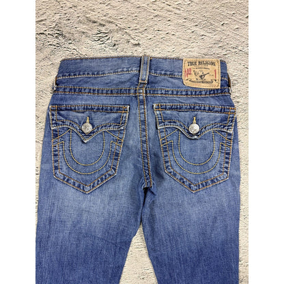 True Religion blue jeans flared thick stitching Ricky gold