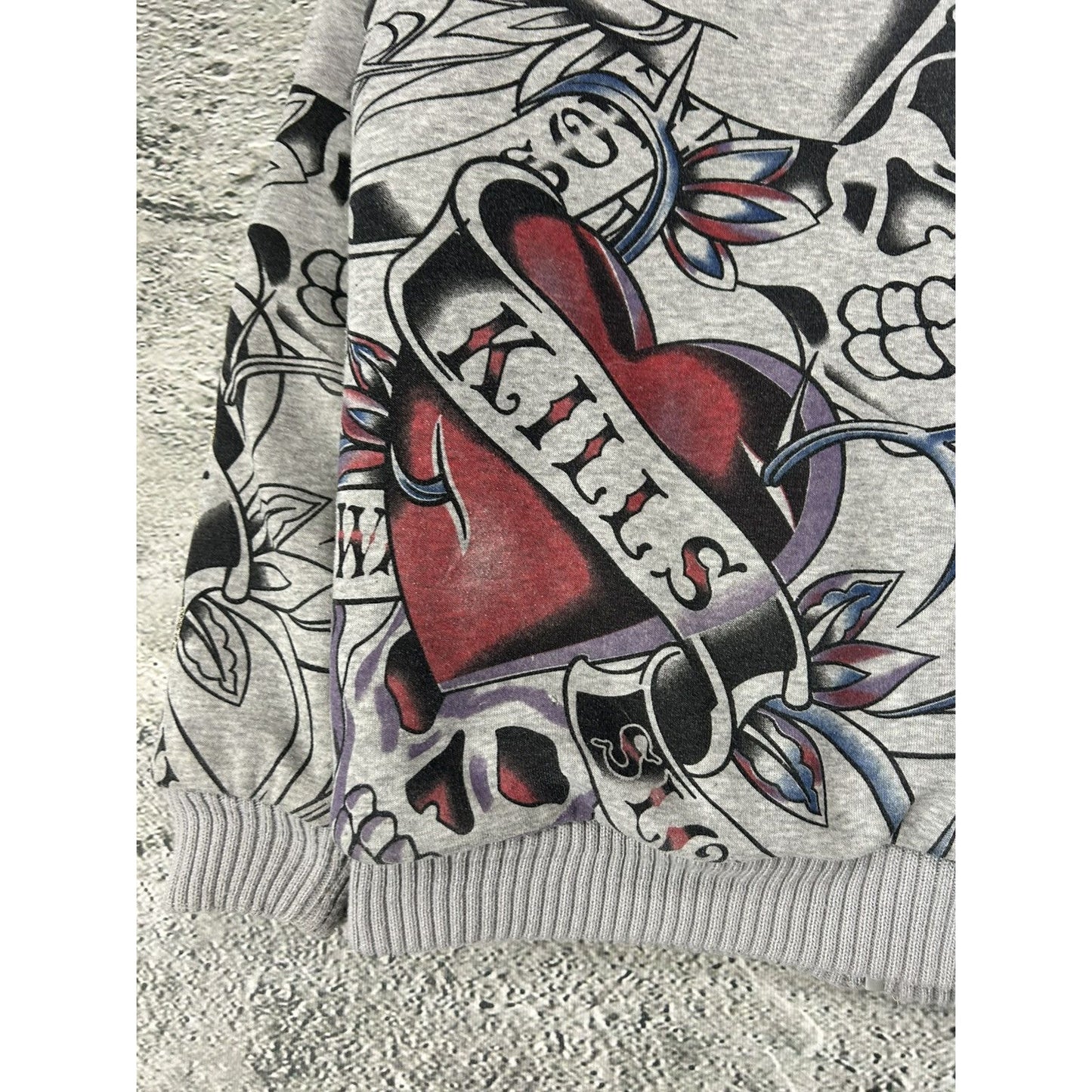 Really Point Y2K vintage zip hoodie grey fur Ed Hardy