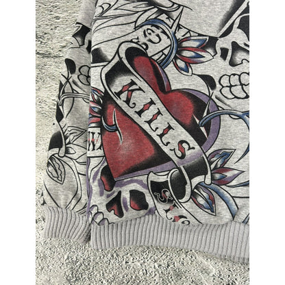 Really Point Y2K vintage zip hoodie grey fur Ed Hardy