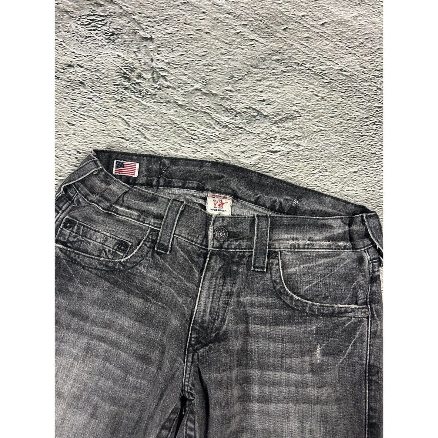 True Religion jeans grey black thick stitching Bobby