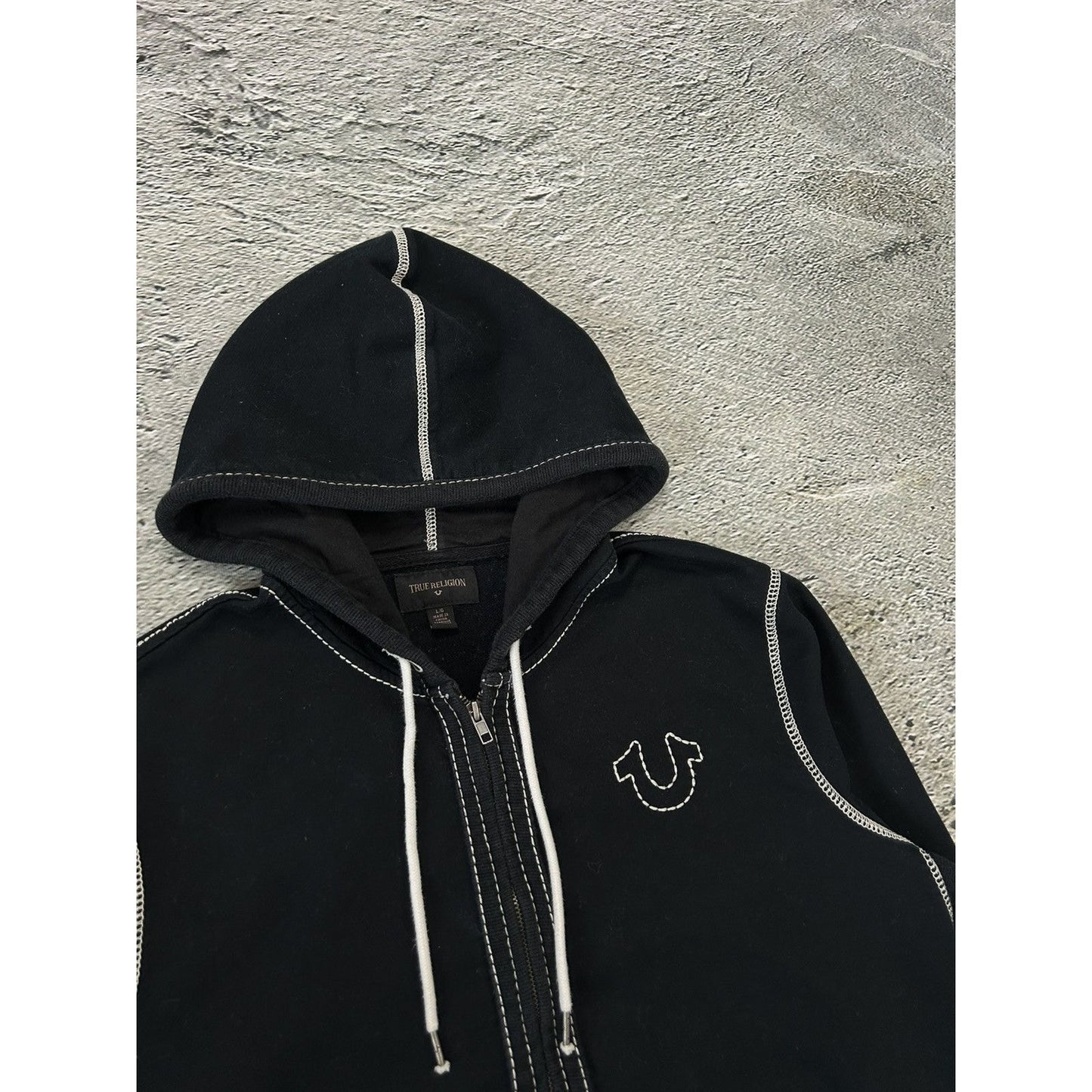 True Religion vintage black zip hoodie white big logo