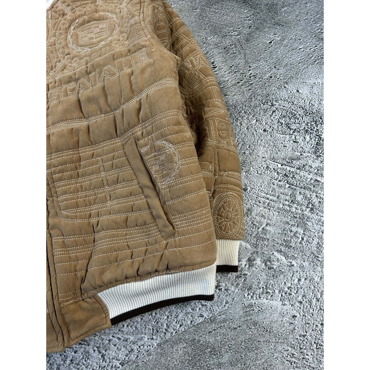 Pelle Pelle jacket big logo 90s brown bomber varsity quilted