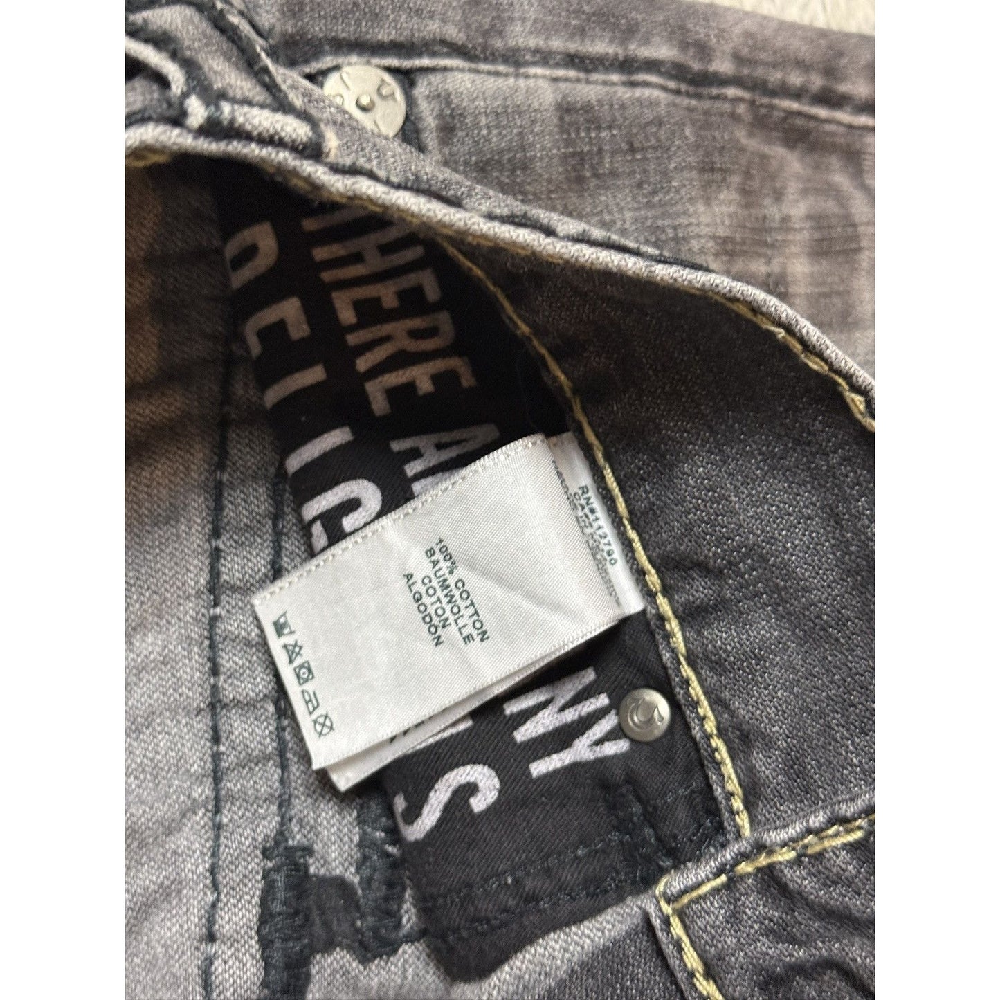 True Religion vintage grey jeans fat white stitching Ricky