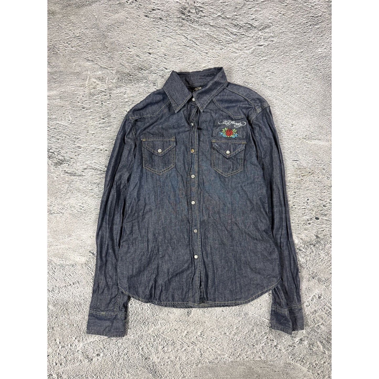 Ed Hardy denim shirt button up Y2K