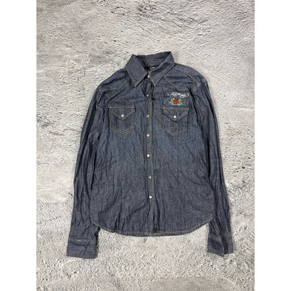 Ed Hardy denim shirt button up Y2K