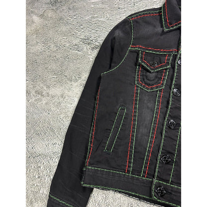True Religion denim jacket trucker black green red