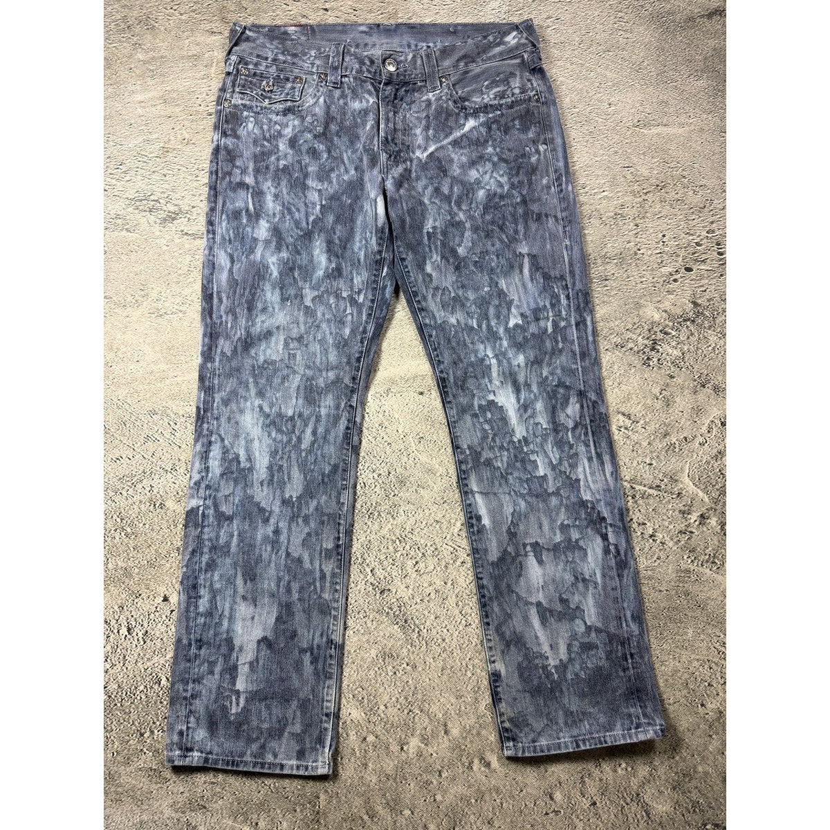 True Religion jeans washed denim white paited acidwash