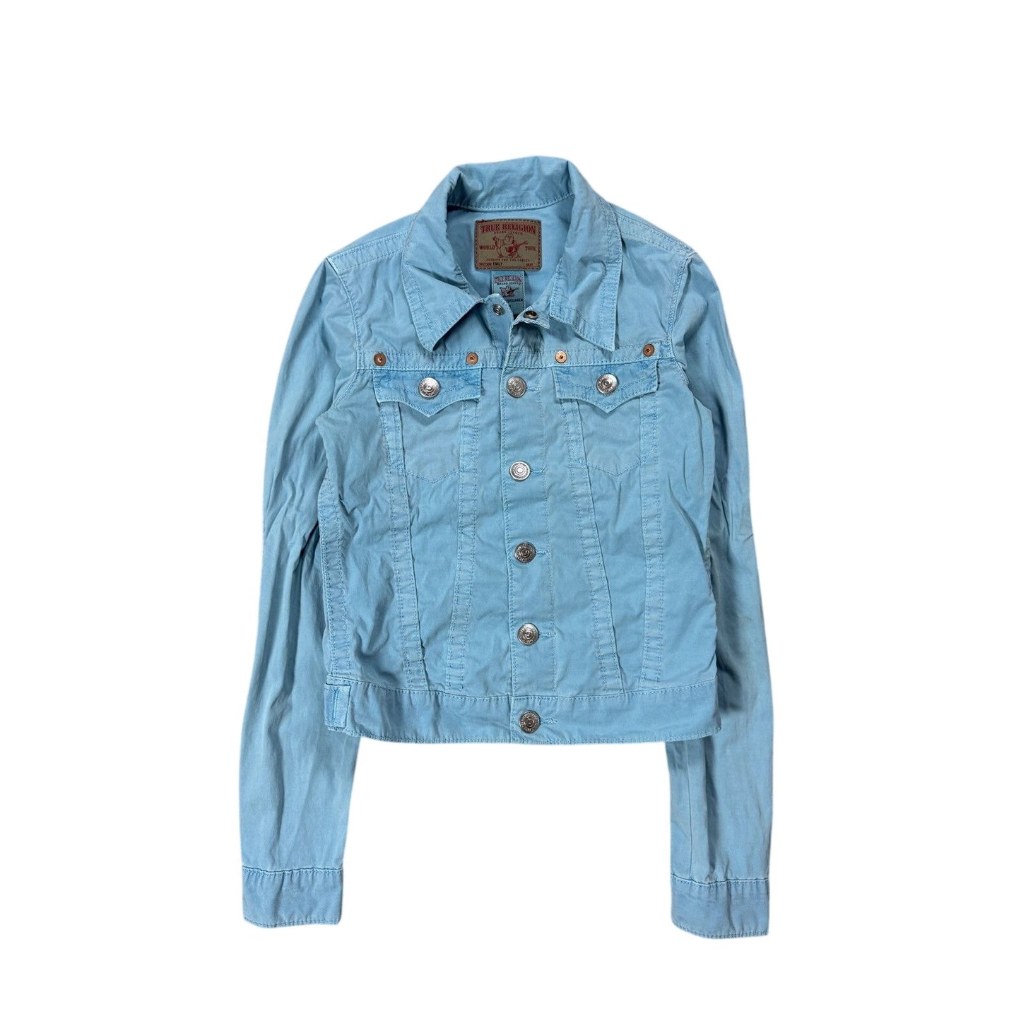True Religion denim jacket blue turquoise Y2K vintage