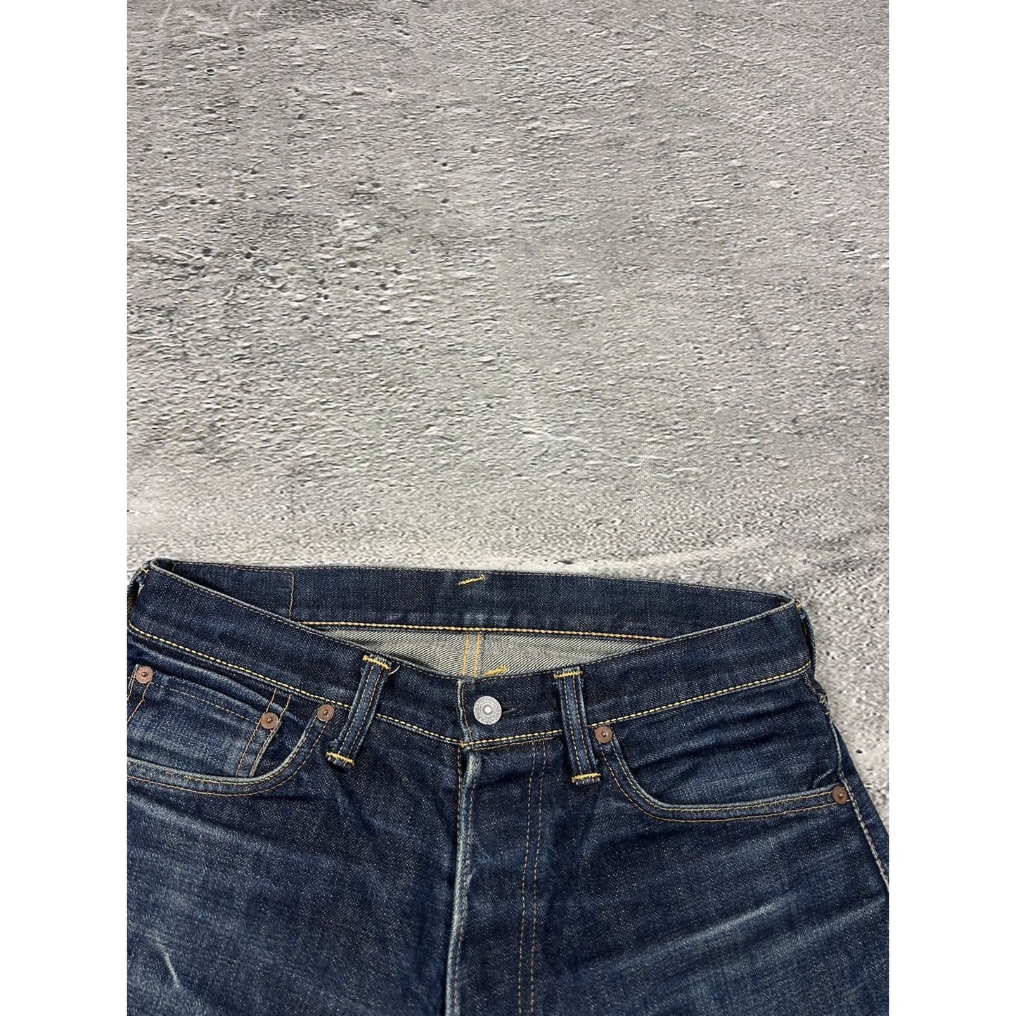 Evisu jeans vintage selvedge black baby blue daicock logo