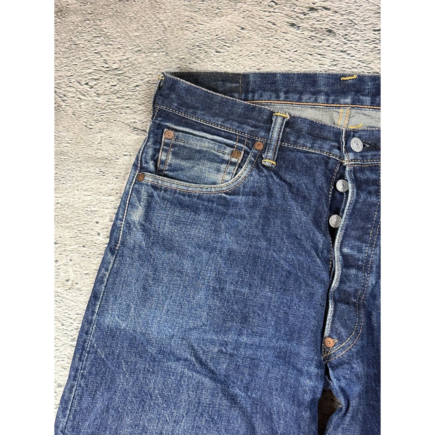 Evisu jeans daicock big logo yellow selvedge denim