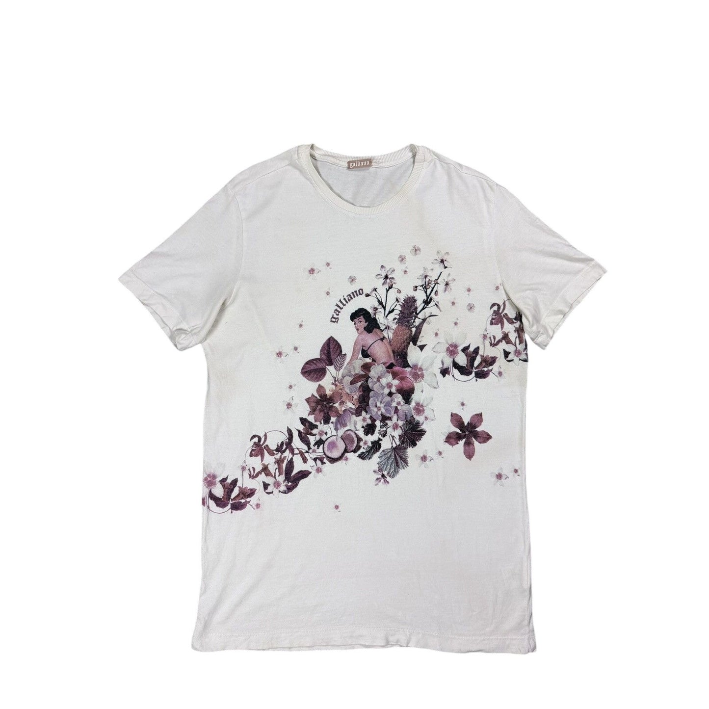 Galliano t-shirt white big logo women floral
