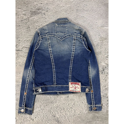 True Religion denim jacket blue white stitching vintage