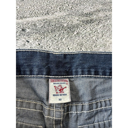 True Religion baby blue jeans white stitching Y2K bootcut