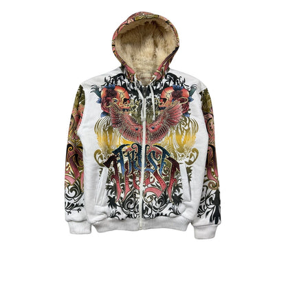 Really Point Y2K vintage zip hoodie white fur Ed Hardy