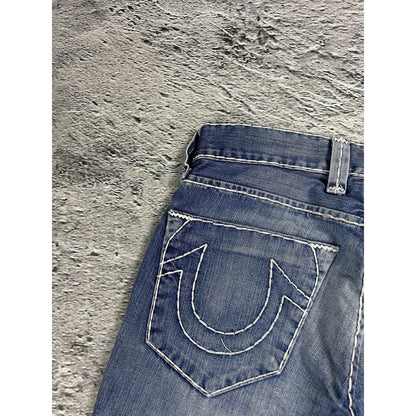 True Religion blue jeans white thick stitching Bobby