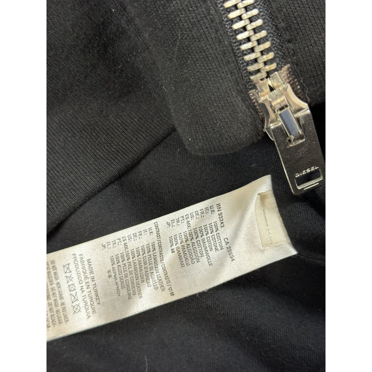 Diesel Vintage jacket Leather sleeves black Avant Garde zip hoodie
