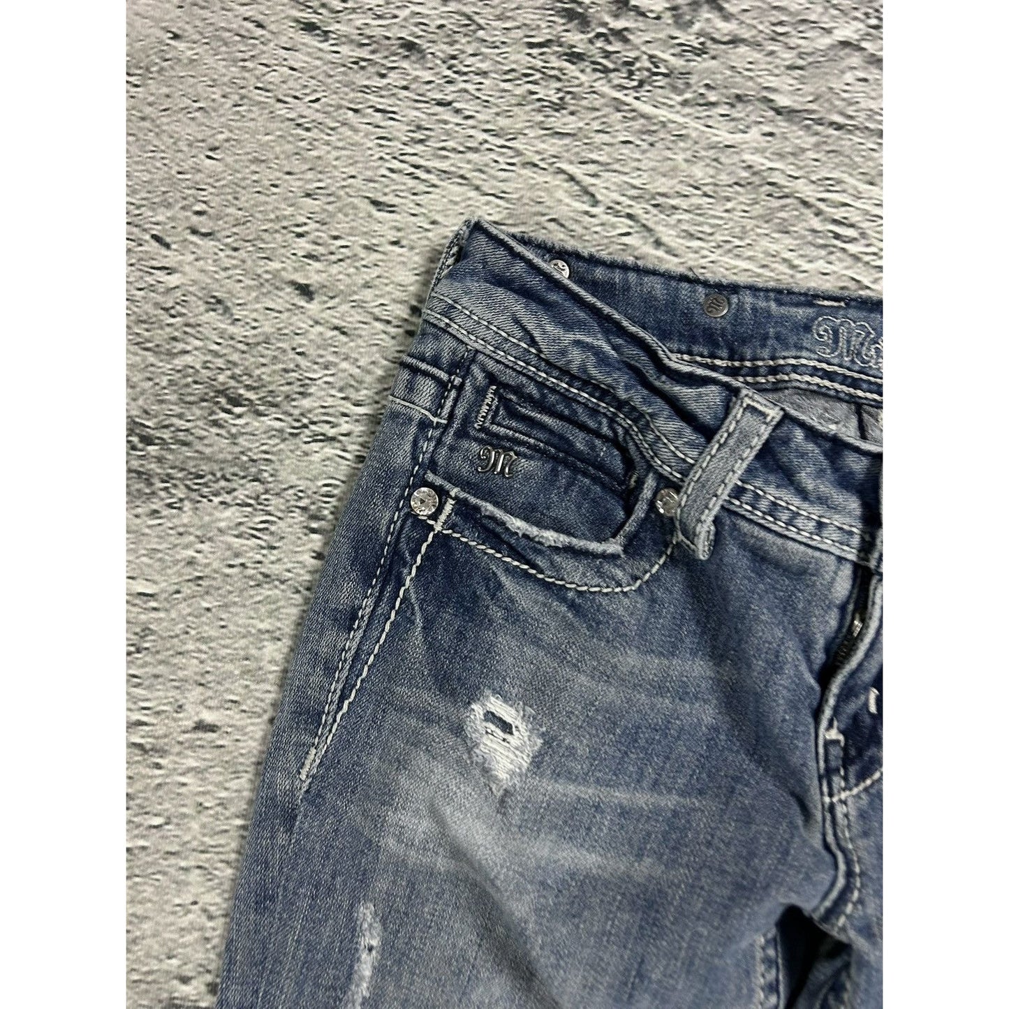 Miss Me flared bootcut white stitching denim vintage y2k