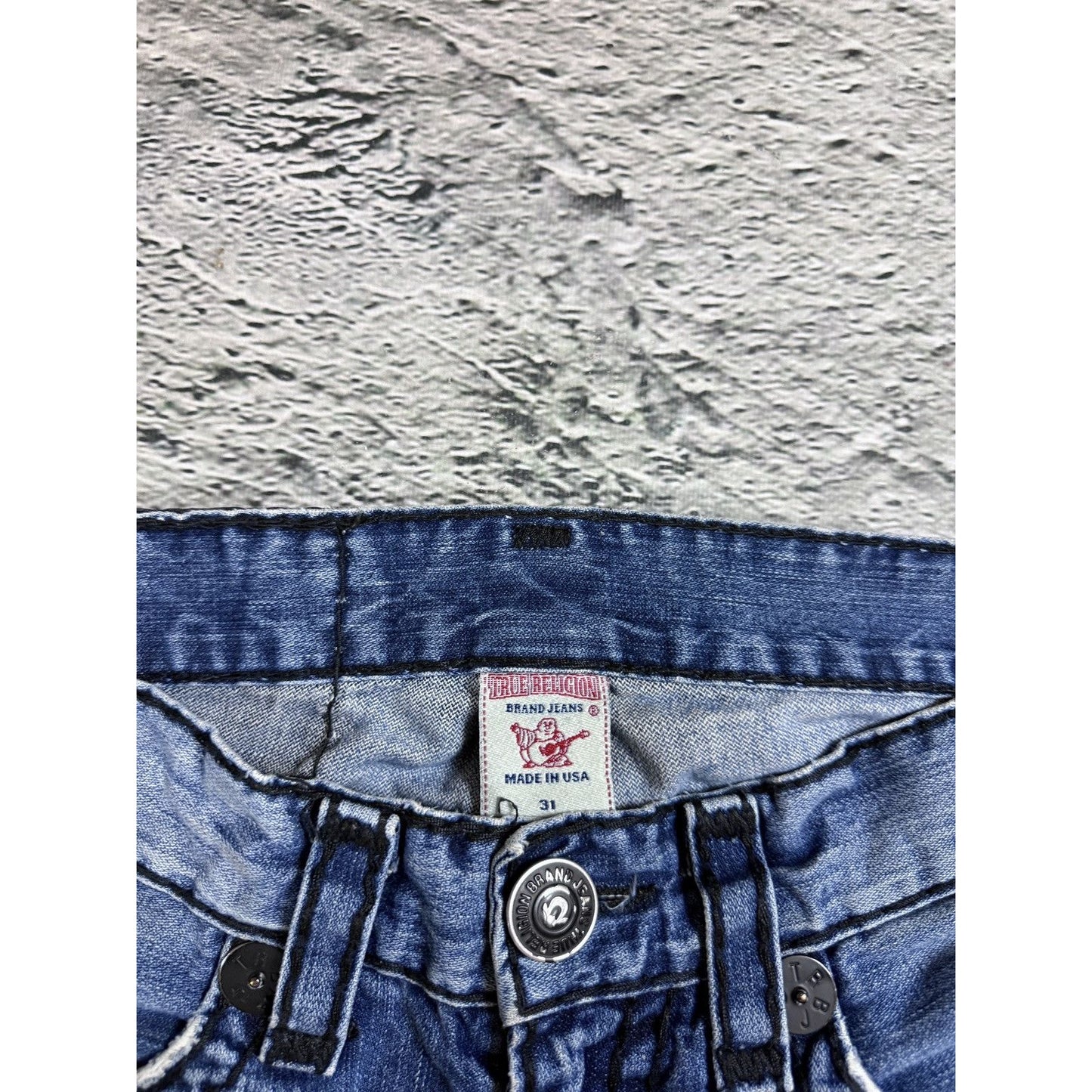 True Religion jeans blue vintage black stitch Bobby Super T