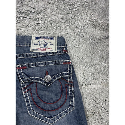 True Religion blue jeans white red thick stitching straight