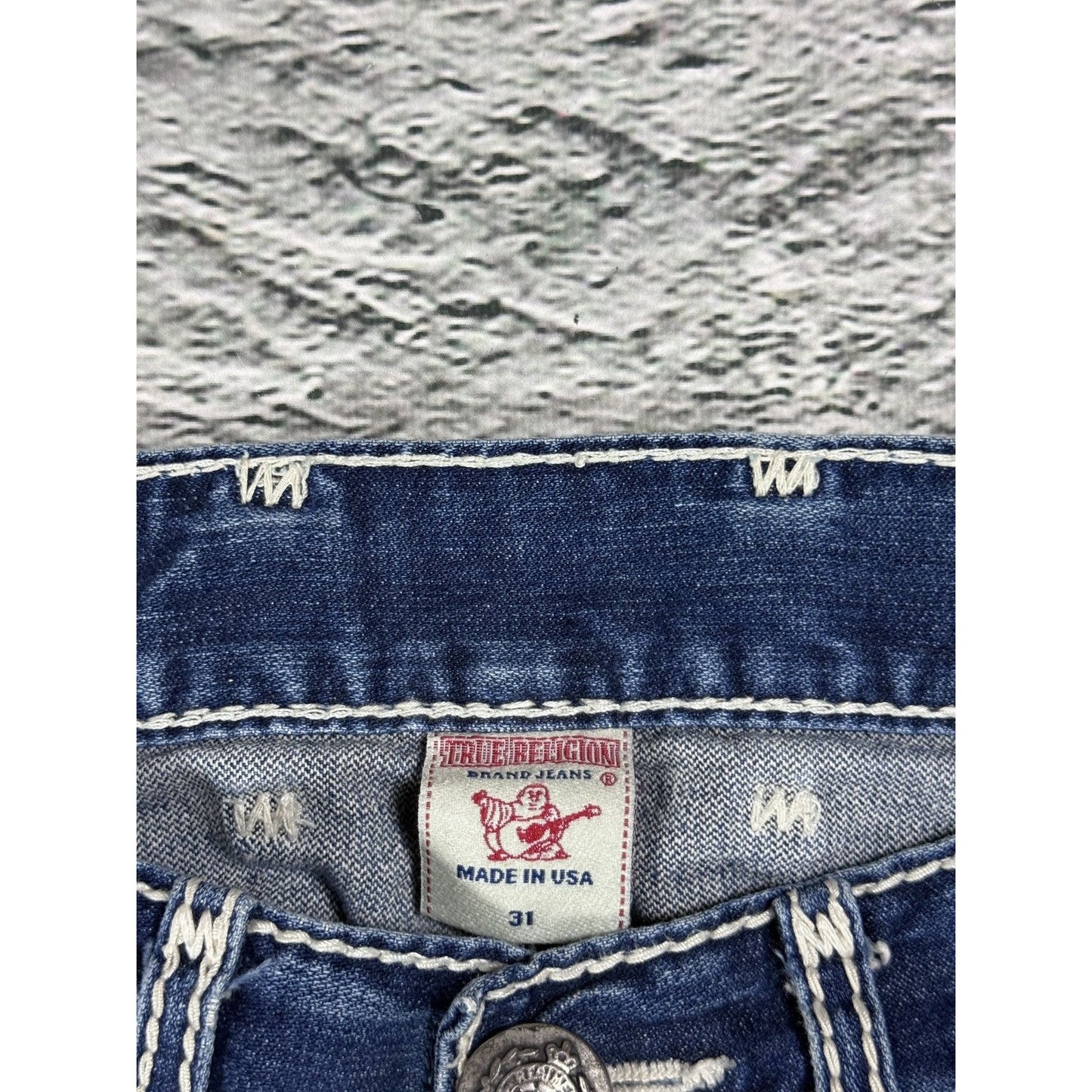 True Religion jeans Nathan Giant Y2K blue white stitching