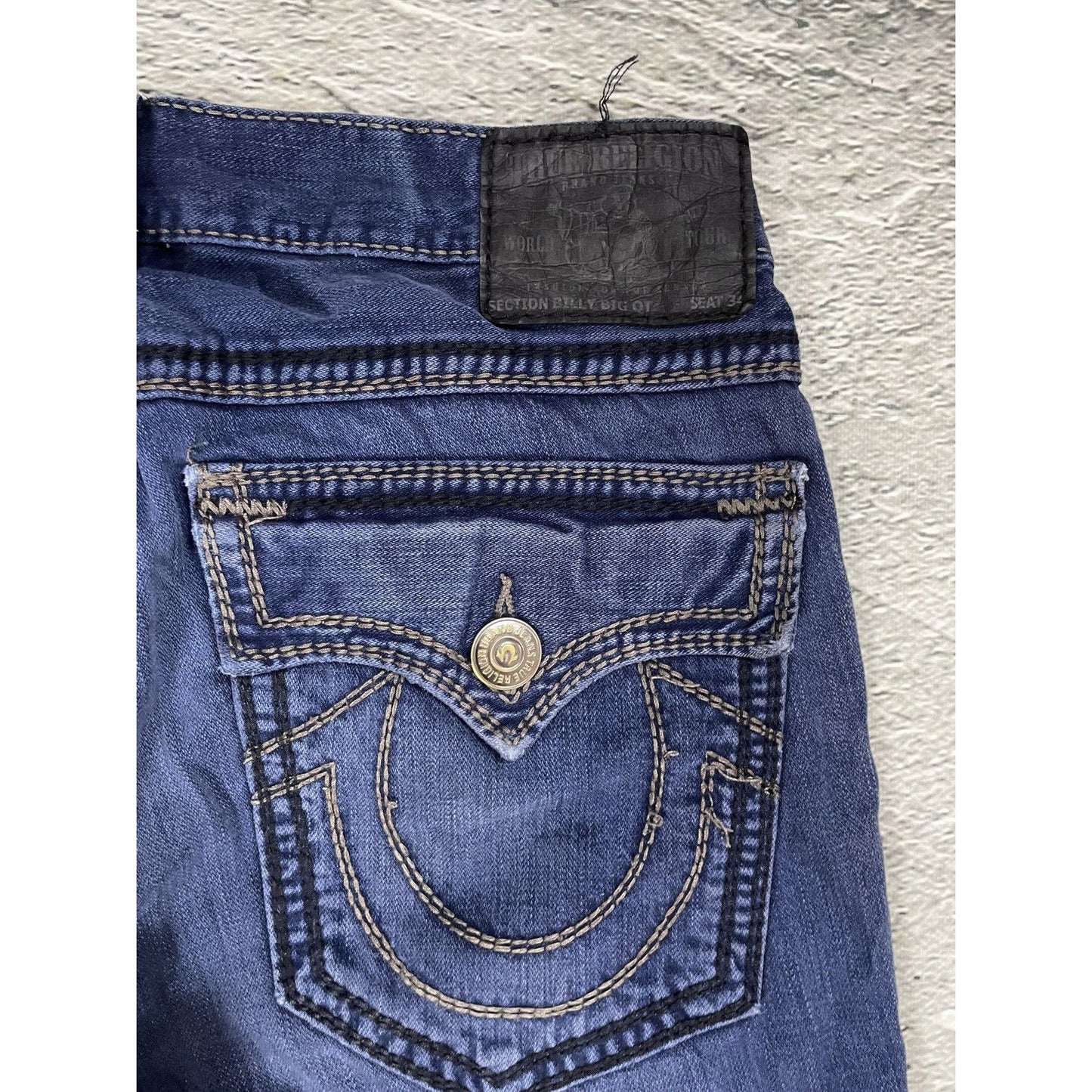 True Religion Billy blue jeans Black thick stitching Y2K