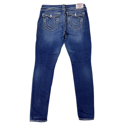 True Religion blue jeans white thick stitching skinny