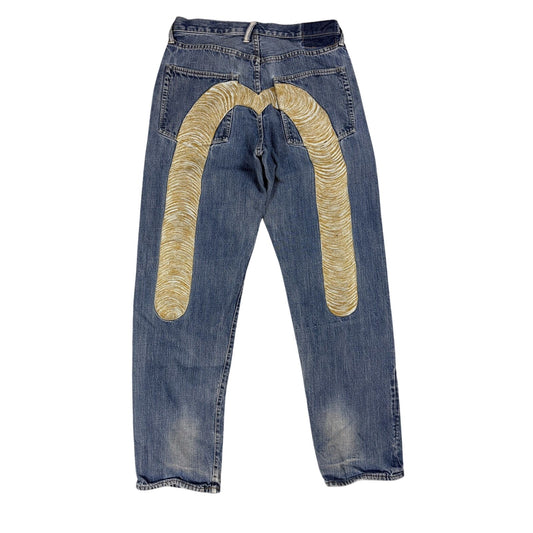 Evisu jeans daicock gold big logo embroidery selvedge denim