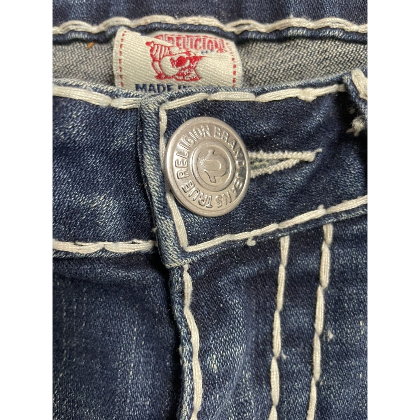 True Religion blue jeans flared bootcut white stitching Joey