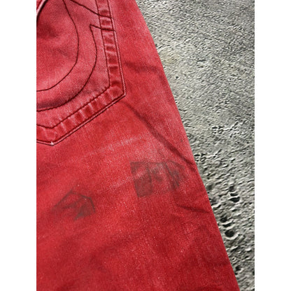 True Religion red jeans contrast stitching straight w flaps