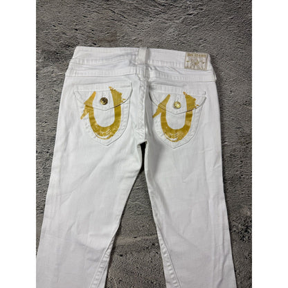 True Religion white jeans flared bootcut stitching Joey gold