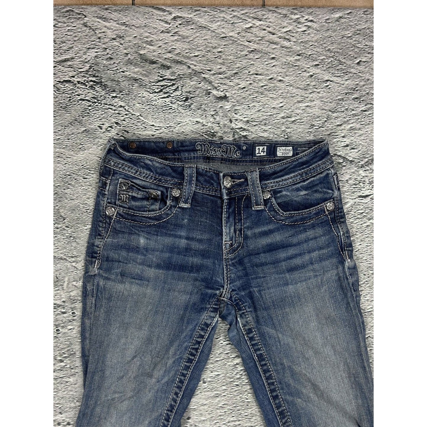 Miss Me flared bootcut white stitching denim vintage y2k