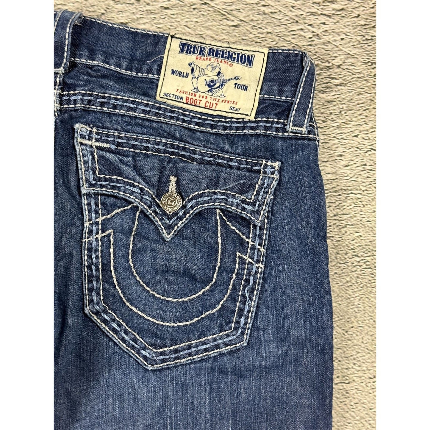 True Religion blue jeans white stitching Y2K bootcut