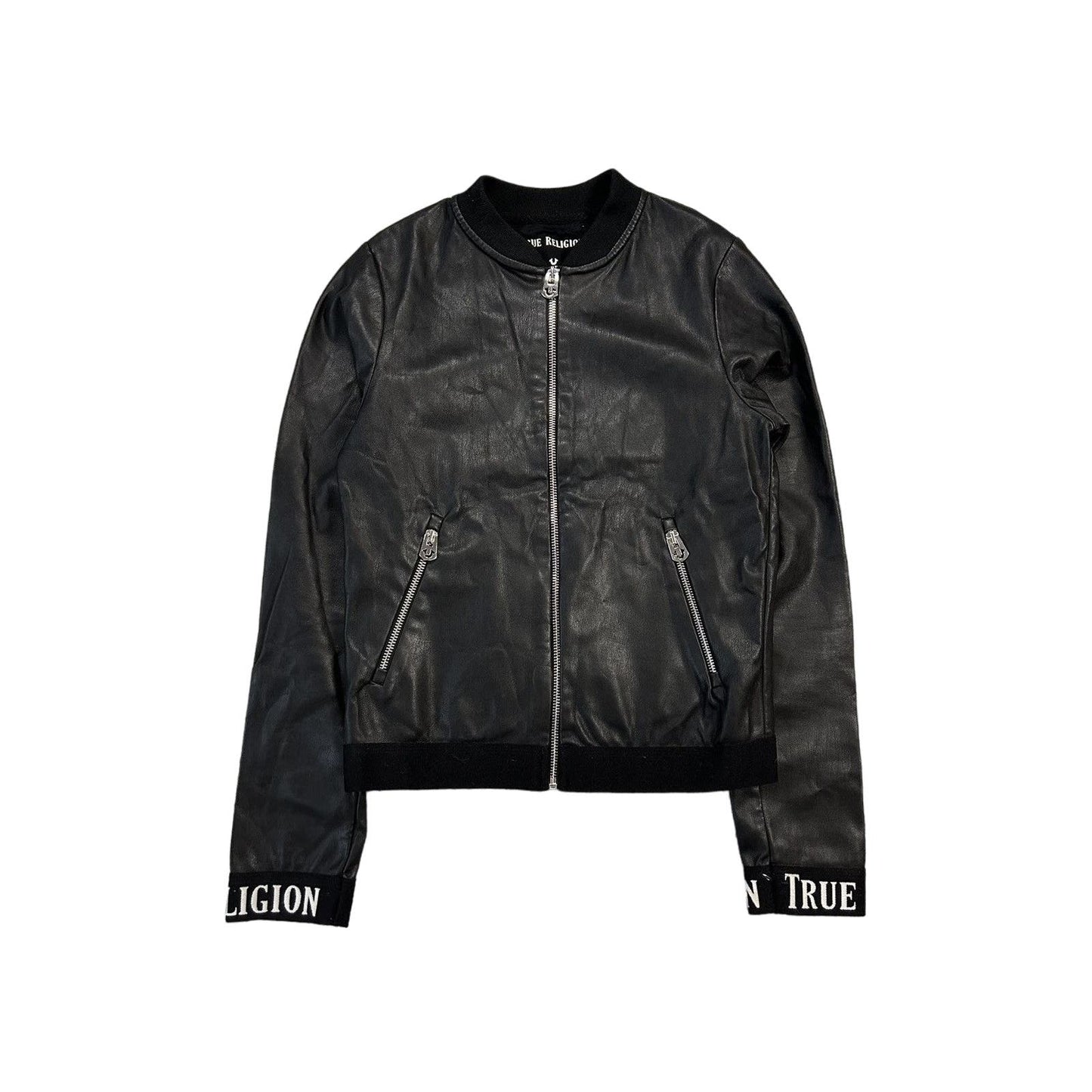 True Religion leather jacket bomber black eco leather