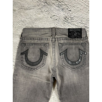 True Religion jeans grey black leather patch Bobby straight