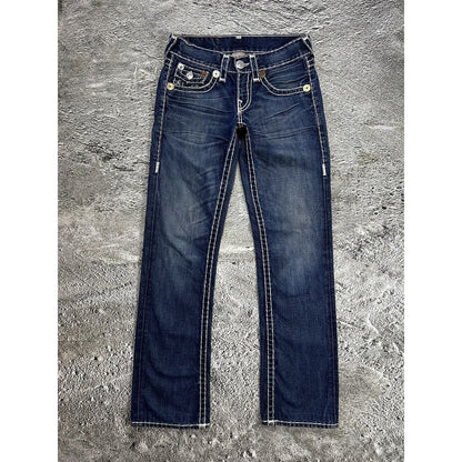 True Religion blue jeans white thick stitching Y2K