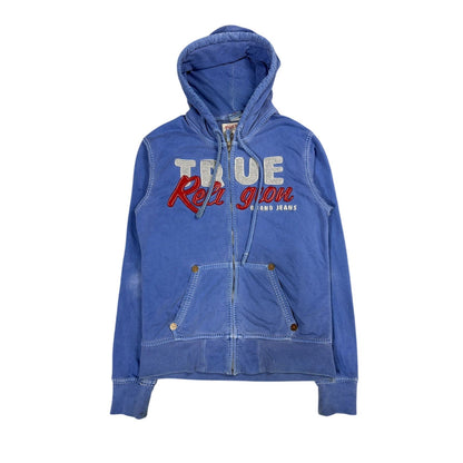 True Religion zip hoodie blue vintage big logo fade Y2K